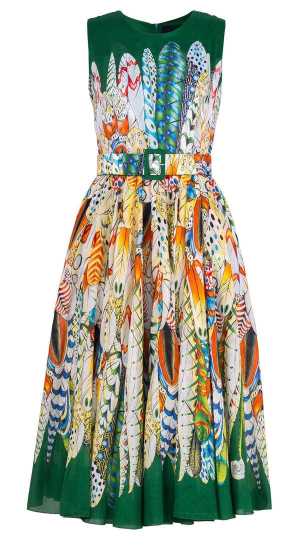 samantha sung Aster Dress Crew Neck Sleeveless Midi Length Cotton Musola (African Feather)