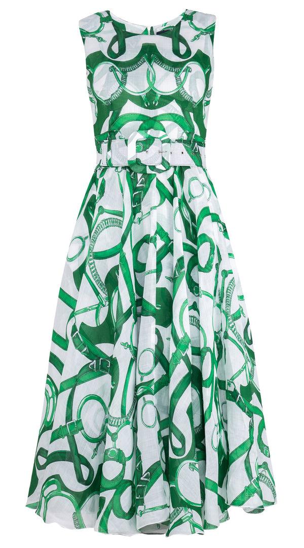 samantha sung Aster Dress Crew Neck Sleeveless Midi Length Cotton Musola (Secretariat Horse White Pastel)