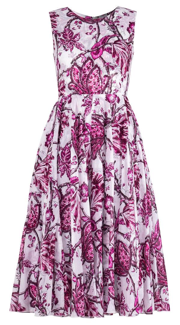 samantha sung Aster Dress Crew Neck Sleeveless Midi Length Cotton Musola (Lillie Toile White)