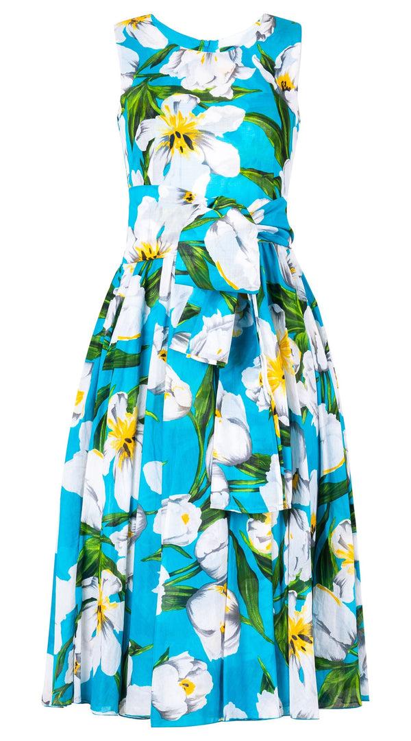Samantha Sung Aster Dress Crew Neck Sleeveless Midi Length Cotton Musola (Emperor Tulip Bright)