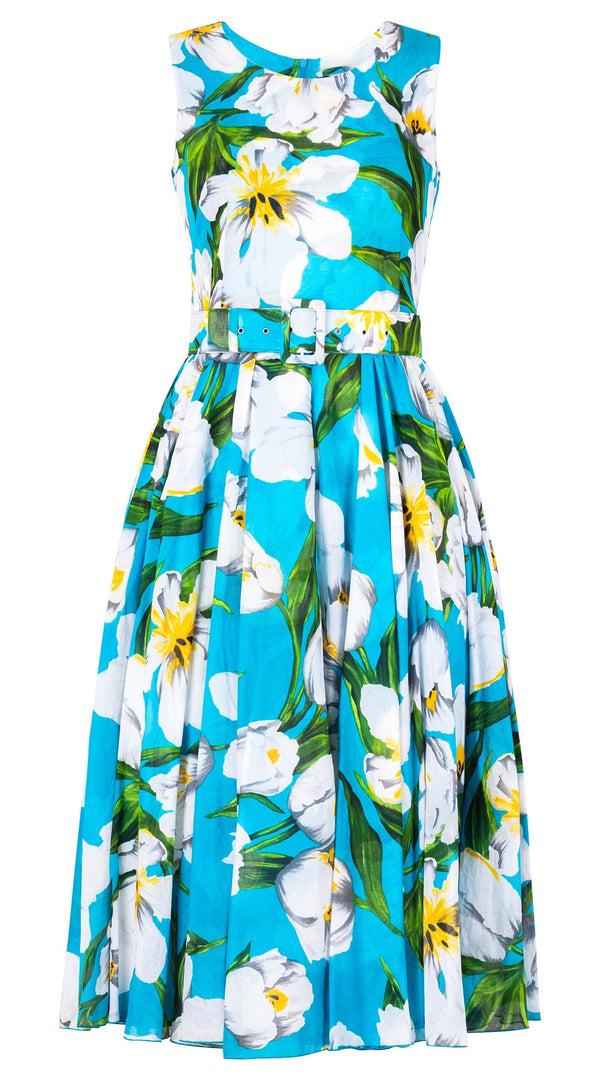 samantha sung Aster Dress Crew Neck Sleeveless Midi Length Cotton Musola (Emperor Tulip Bright)