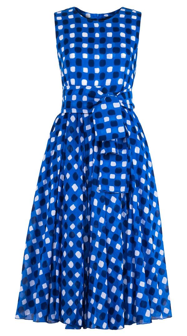 Samantha Sung Aster Dress Crew Neck Sleeveless Midi Length Cotton Musola (Tie Dye Gingham Small)