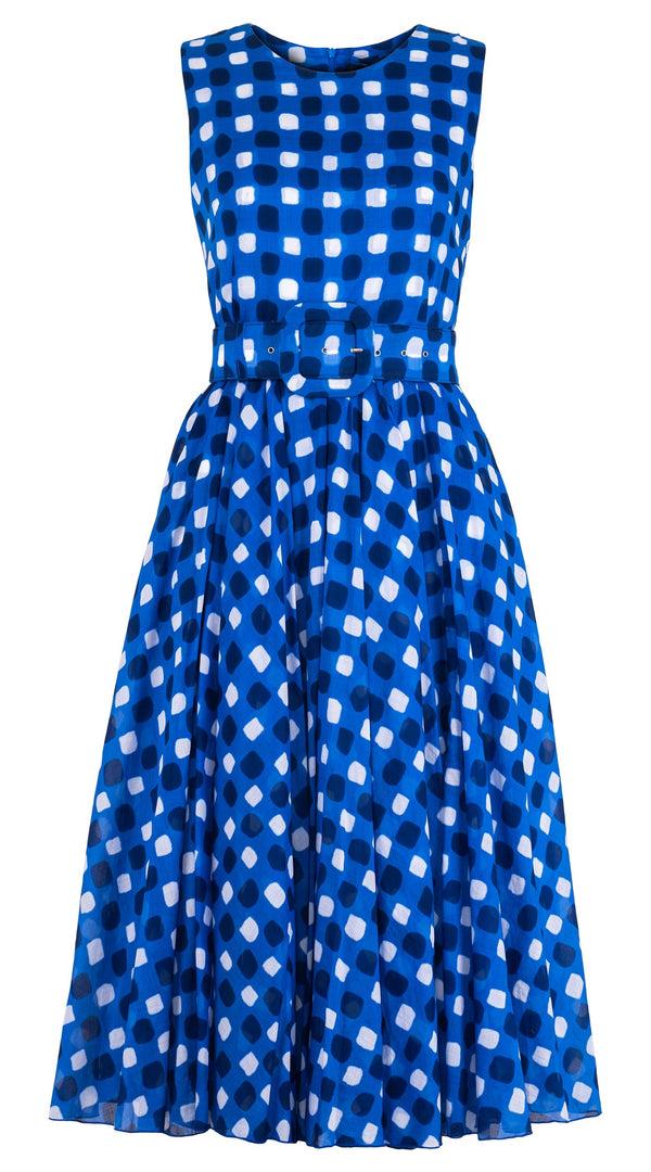 samantha sung Aster Dress Crew Neck Sleeveless Midi Length Cotton Musola (Tie Dye Gingham Small)