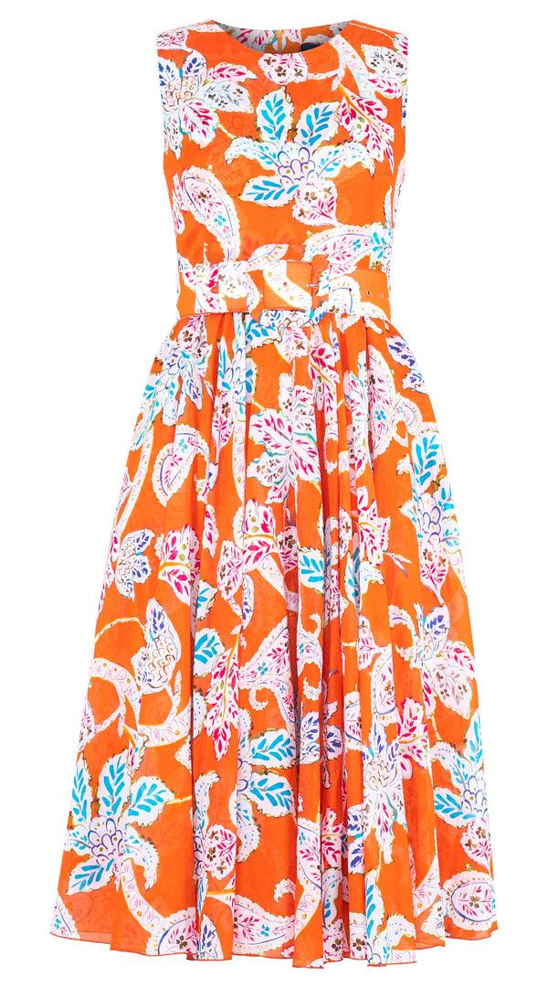 Samantha Sung Aster Dress Crew Neck Sleeveless Midi Length Cotton Musola (Marseille Paisley Big)