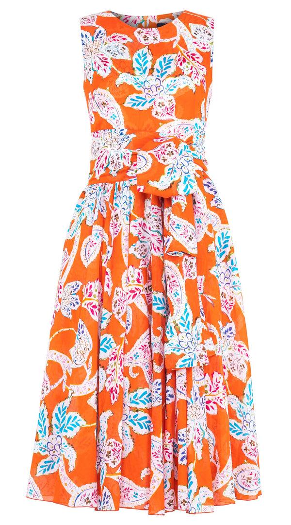 Samantha Sung Aster Dress Crew Neck Sleeveless Midi Length Cotton Musola (Marseille Paisley Big)