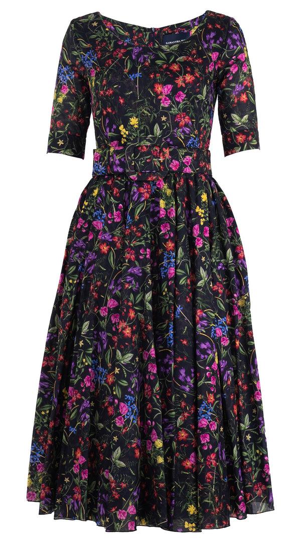 Samantha Sung Aster Dress Round Neck 1/2 Sleeve Midi Length Cotton Musola (Fairy Tail Flower)