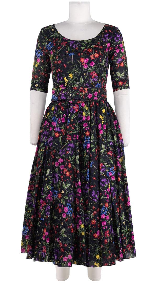 samantha sung Aster Dress Round Neck 1/2 Sleeve Midi Length Cotton Musola (Fairy Tail Flower)