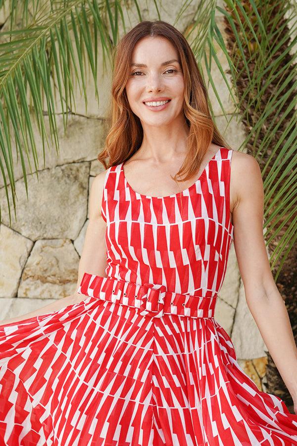 Samantha Sung Aster Dress Round Neck Sleeveless Maximum Length Cotton Musola (Mode Zigzag)