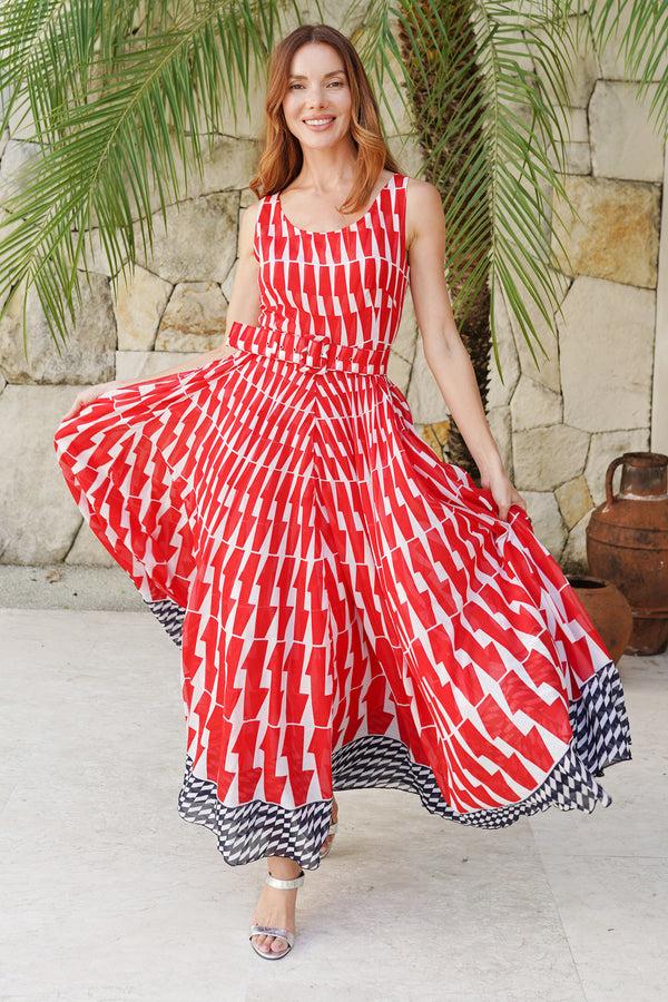 samantha sung Aster Dress Round Neck Sleeveless Maximum Length Cotton Musola (Mode Zigzag)