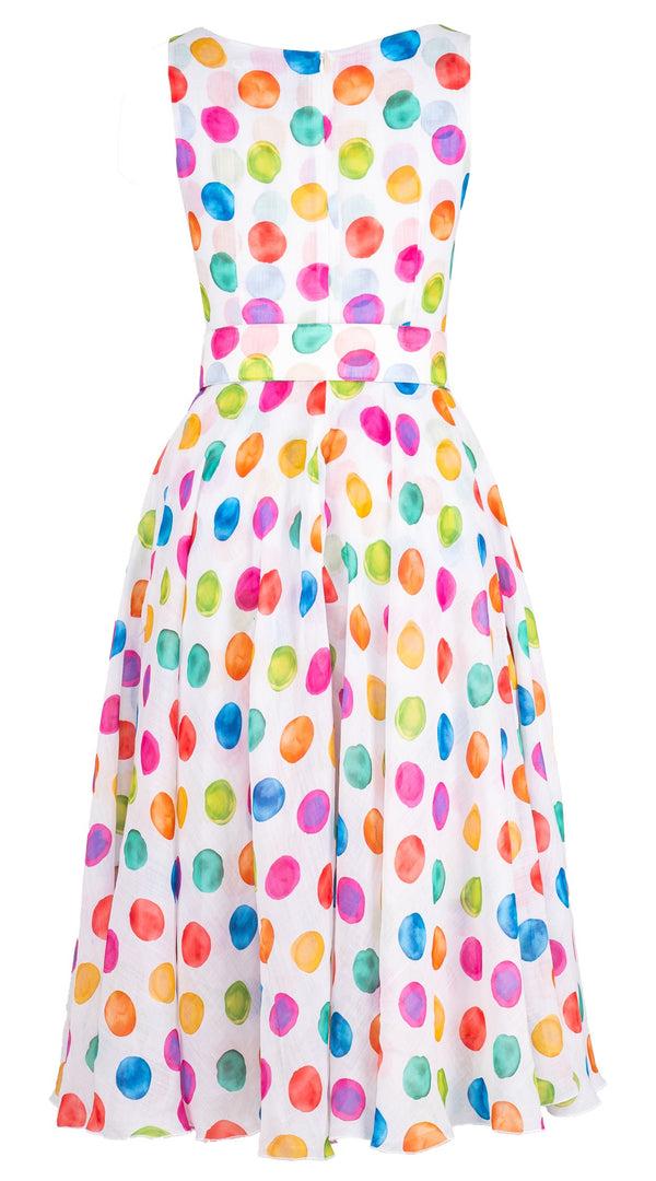 Samantha Sung Aster Dress Round Neck Sleeveless Midi Length Cotton Musola (Watercolor Dots Big)