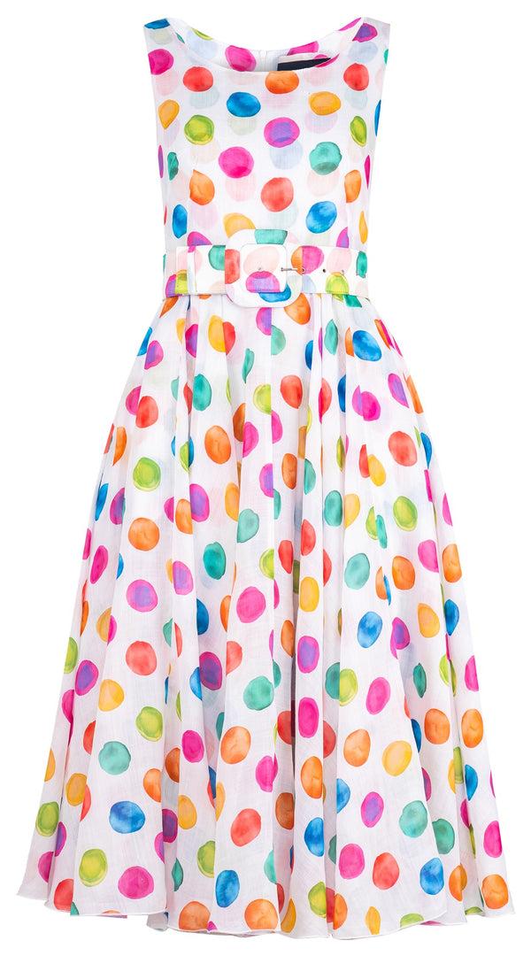 samantha sung Aster Dress Round Neck Sleeveless Midi Length Cotton Musola (Watercolor Dots Big)