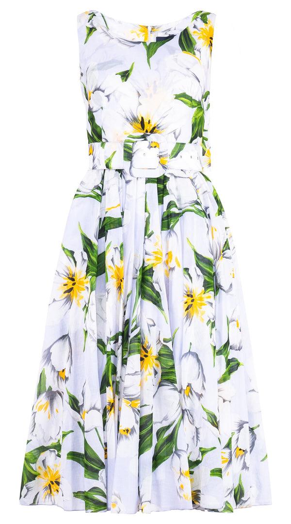 samantha sung Aster Dress Round Neck Sleeveless Midi Length Cotton Musola (Emperor Tulip Pastel)