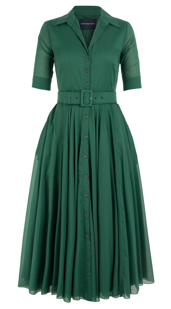 samantha sung Aster Dress Shirt Collar 1/2 Sleeve Midi Plus Length Silk Musola (Solid)