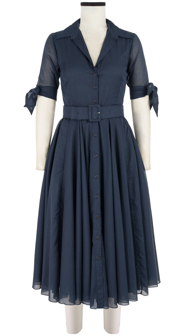 Samantha Sung Aster Dress Shirt Collar 1/2 Tie Sleeve Midi Length Silk Musola (Solid)