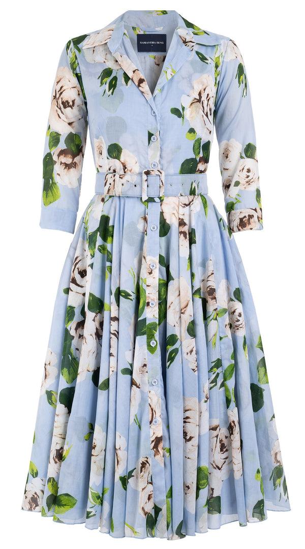 Samantha Sung Aster Dress Shirt Collar 3/4 Sleeve Long Length Cotton Musola (Amber Queen)