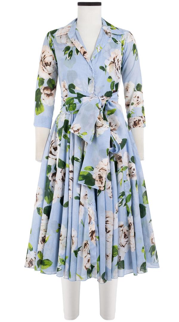 Samantha Sung Aster Dress Shirt Collar 3/4 Sleeve Long Length Cotton Musola (Amber Queen)