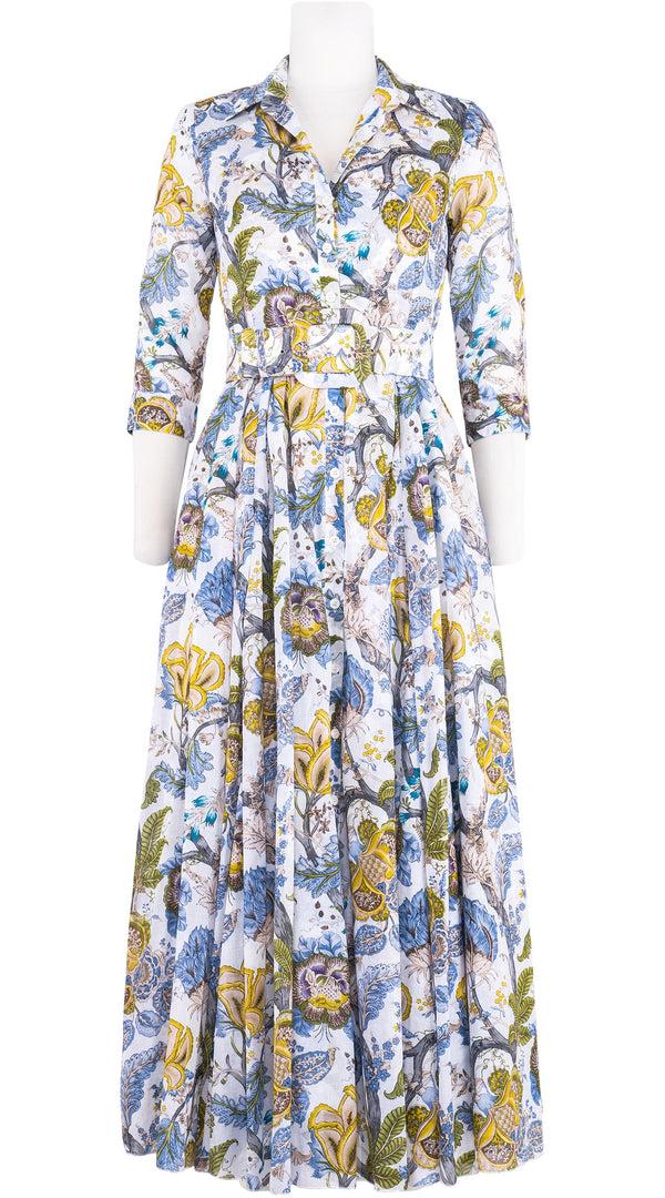 samantha sung Aster Dress Shirt Collar 3/4 Sleeve Maxi Length Cotton Musola (Darts Hill Garden)