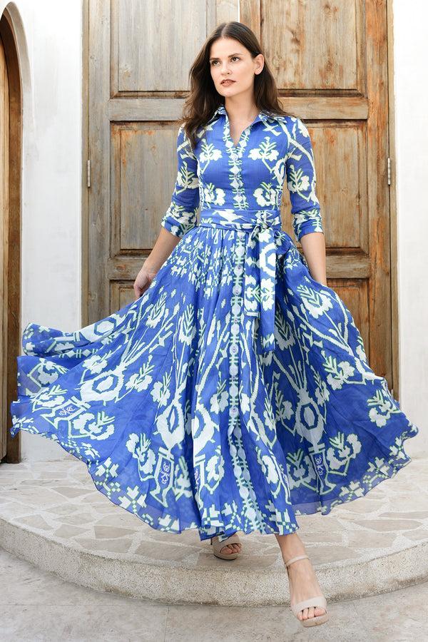 Samantha Sung Aster Dress Shirt Collar 3/4 Sleeve Maximum Length Cotton Musola (Kos Embroidery Ground)