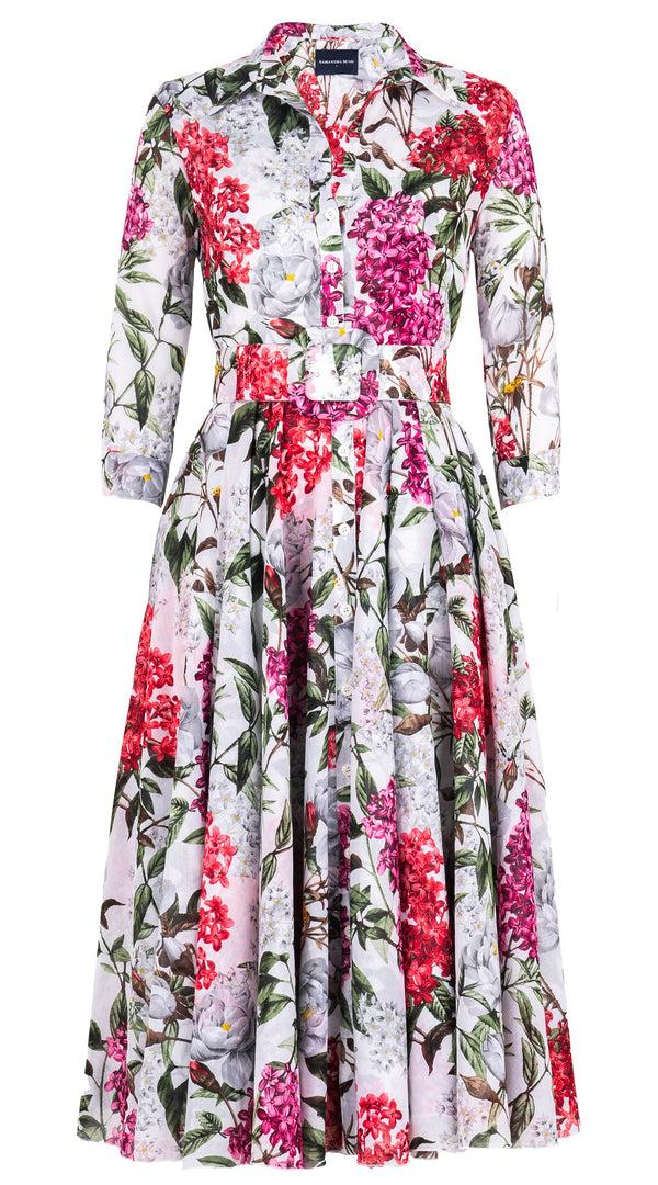 samantha sung Aster Dress Shirt Collar 3/4 Sleeve Midi Length Cotton Musola (Lilac Heaven White) 1