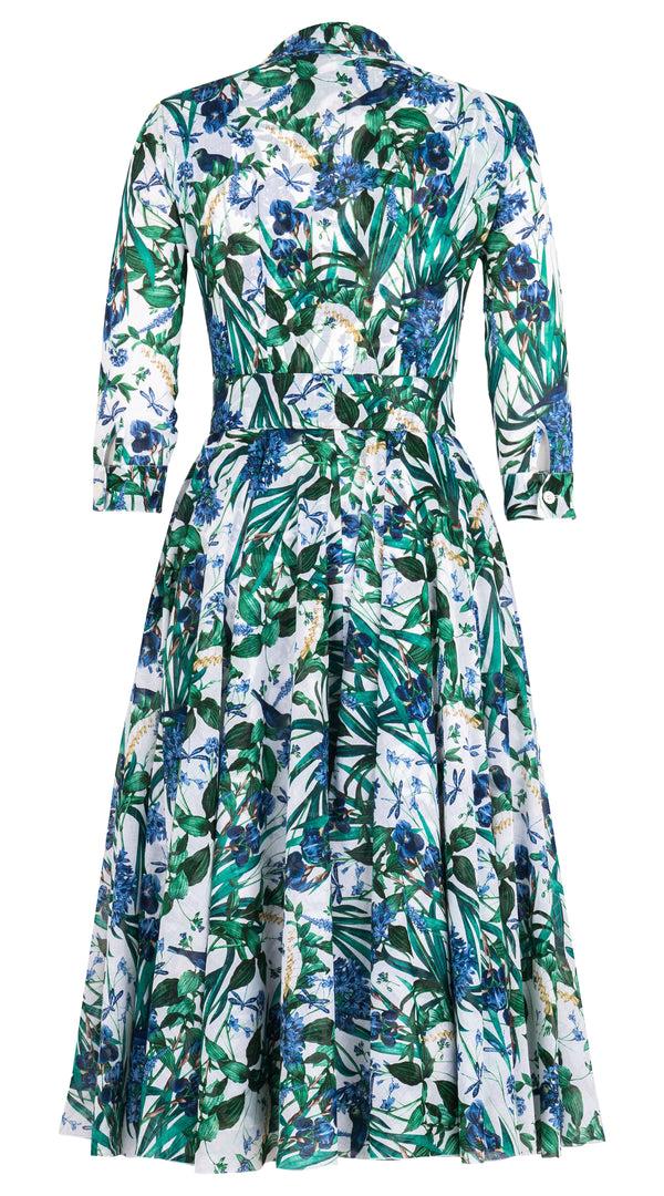 Samantha Sung Aster Dress Shirt Collar 3/4 Sleeve Midi Length Cotton Musola (Vintage Iris) 4