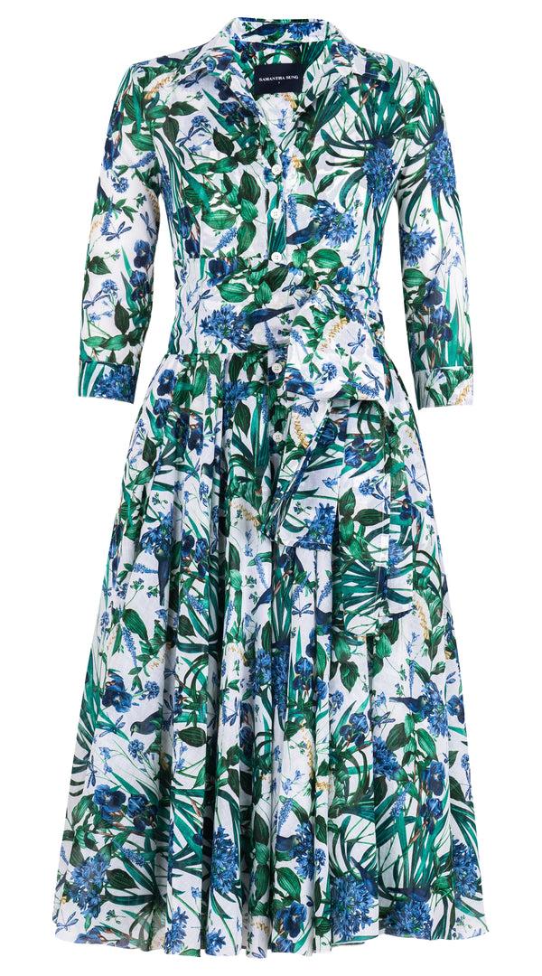 Samantha Sung Aster Dress Shirt Collar 3/4 Sleeve Midi Length Cotton Musola (Vintage Iris) 4