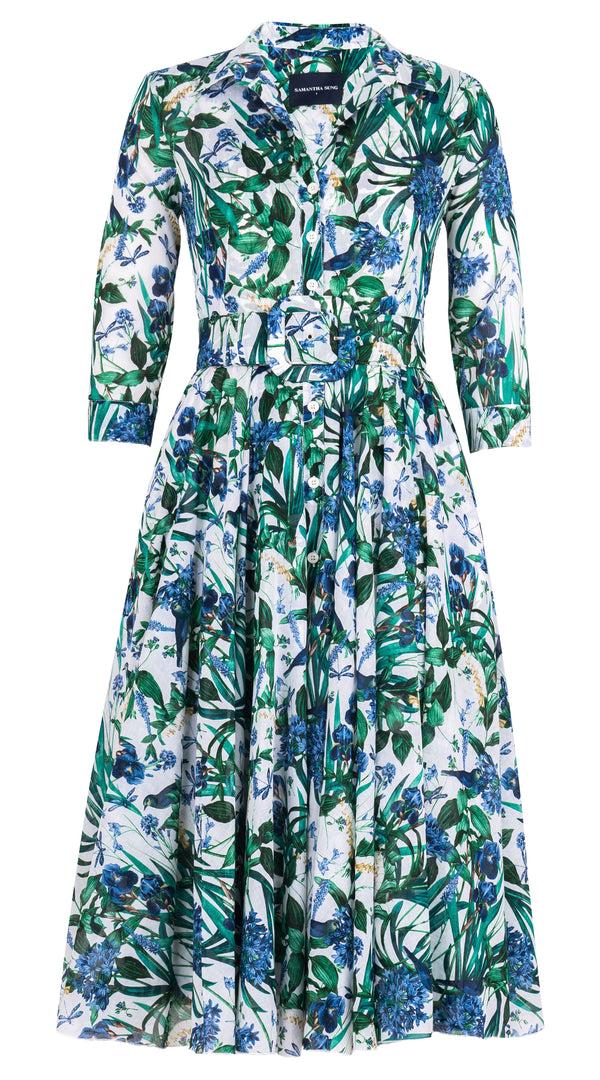 samantha sung Aster Dress Shirt Collar 3/4 Sleeve Midi Length Cotton Musola (Vintage Iris) 4