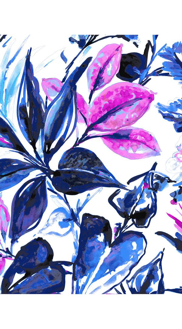 Samantha Sung Aster Dress Shirt Collar 3/4 Sleeve Midi Length Cotton Musola (Mozambique Flower White)