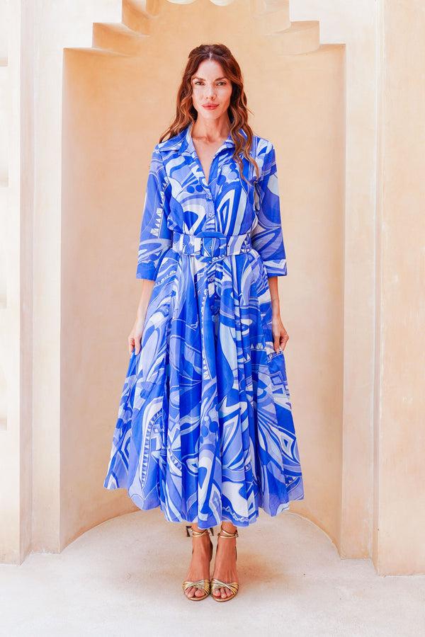 samantha sung Aster Dress Shirt Collar 3/4 Sleeve Midi Length Cotton Musola (Pucciesque Africani)