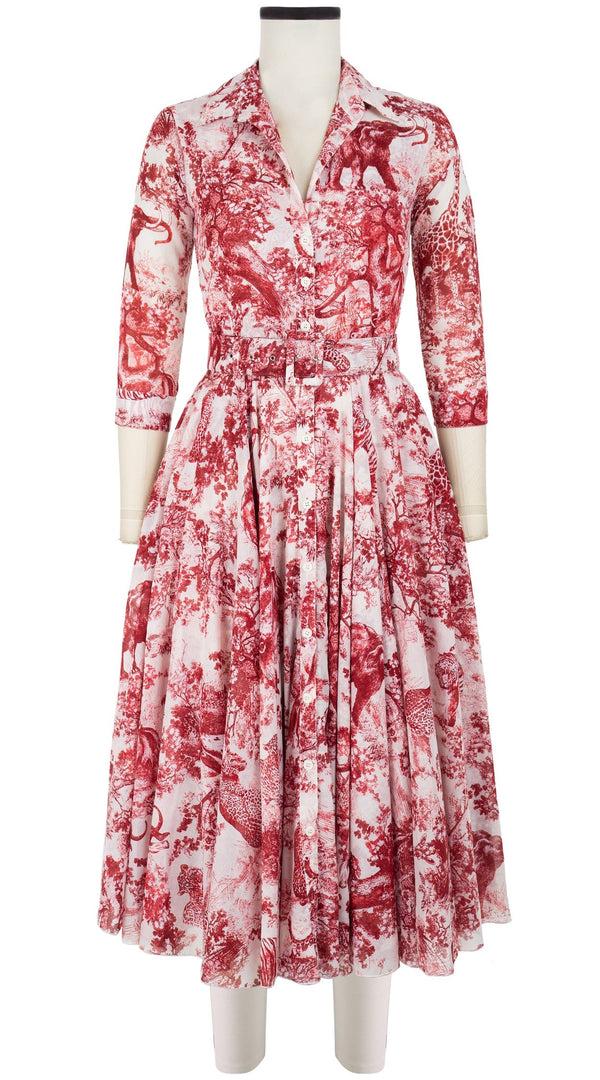 Samantha Sung Aster Dress Shirt Collar 3/4 Sleeve Midi Length Cotton Musola_Safari Toile White_White Cobalt Blue