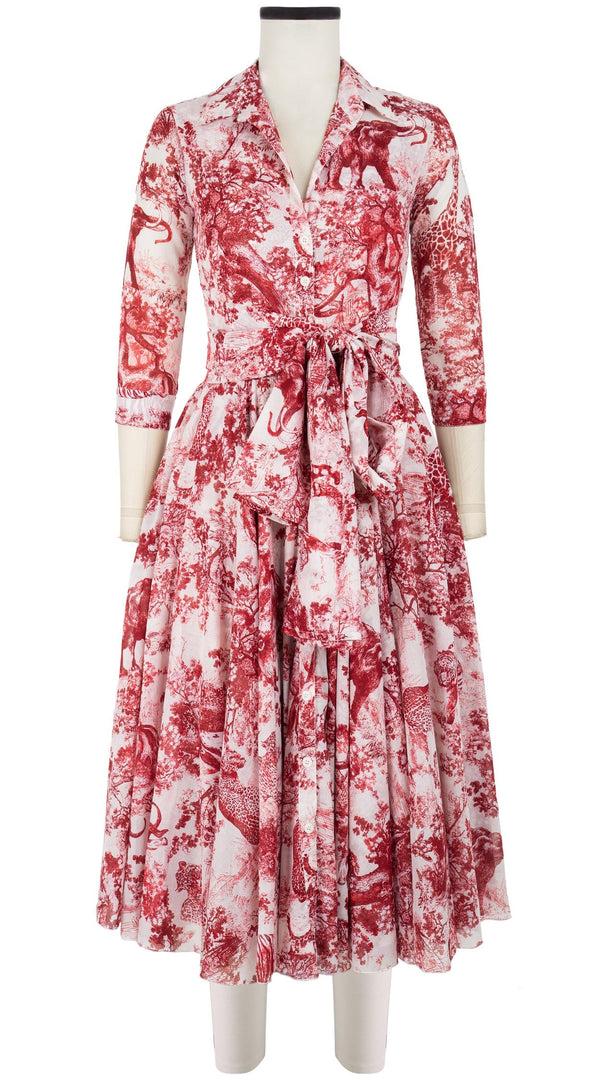 Samantha Sung Aster Dress Shirt Collar 3/4 Sleeve Midi Length Cotton Musola_Safari Toile White_White Cobalt Blue