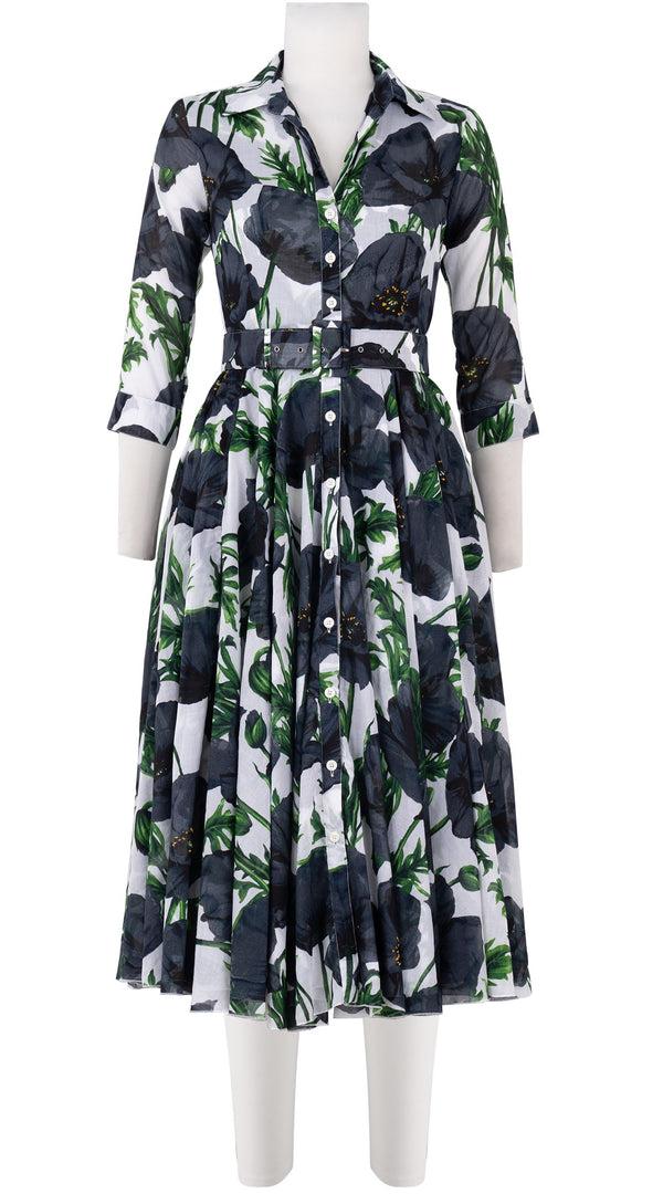 samantha sung Aster Dress Shirt Collar 3/4 Sleeve Midi Length Cotton Musola (Poppy Poland Big)