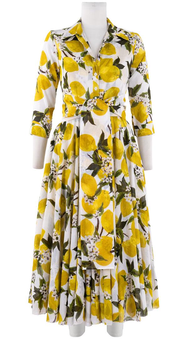 Samantha Sung Aster Dress Shirt Collar 3/4 Sleeve Midi Length Cotton Musola (Lemon Original)