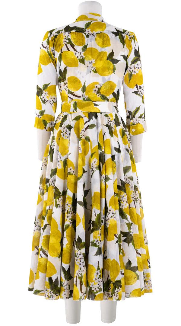 Samantha Sung Aster Dress Shirt Collar 3/4 Sleeve Midi Length Cotton Musola (Lemon Original)