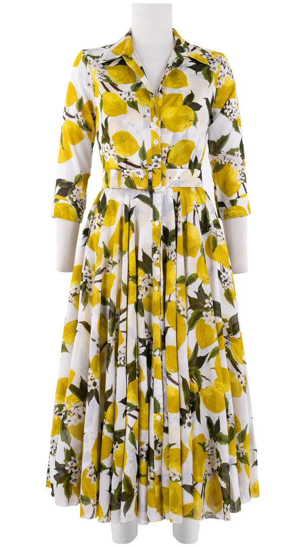 samantha sung Aster Dress Shirt Collar 3/4 Sleeve Midi Length Cotton Musola (Lemon Original)