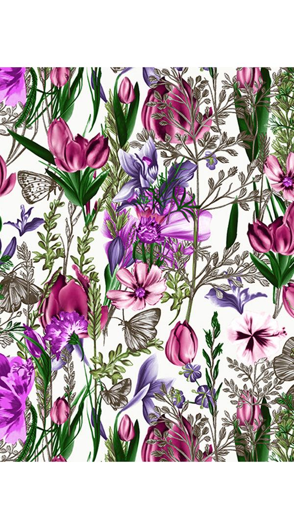 Samantha Sung Aster Dress Shirt Collar 3/4 Sleeve Midi Length Cotton Musola (Copenhagen Botanic Small)