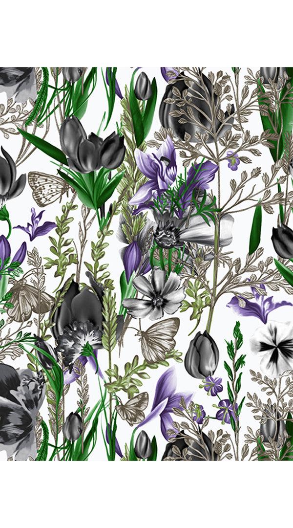 Samantha Sung Aster Dress Shirt Collar 3/4 Sleeve Midi Length Cotton Musola (Copenhagen Botanic Small)