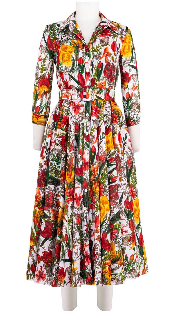 samantha sung Aster Dress Shirt Collar 3/4 Sleeve Midi Length Cotton Musola (Copenhagen Botanic Small)
