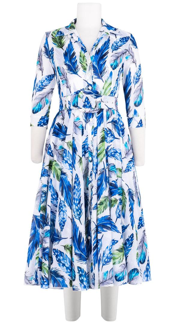 samantha sung Aster Dress Shirt Collar 3/4 Sleeve Midi Length Cotton Musola (Floating Feather White)