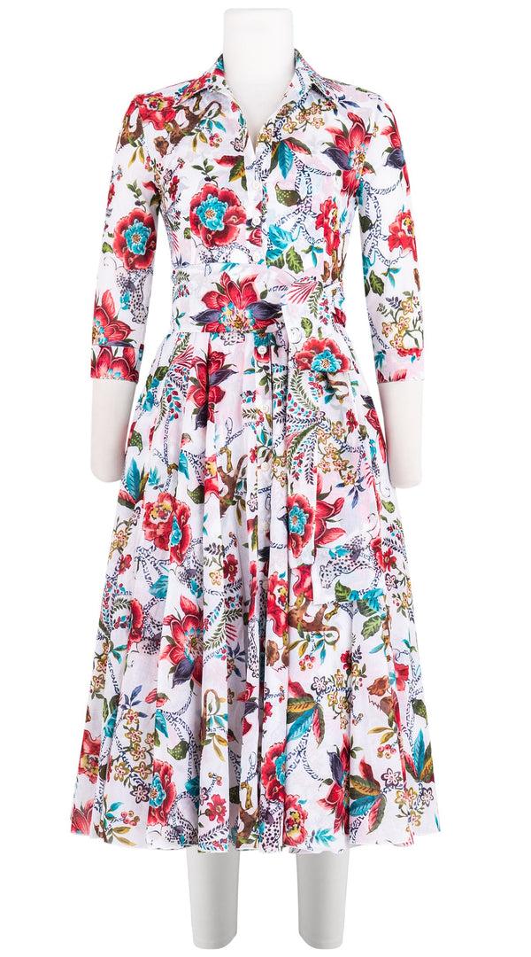 Samantha Sung Aster Dress Shirt Collar 3/4 Sleeve Midi Length Cotton Musola (Leopard Toile Multi)
