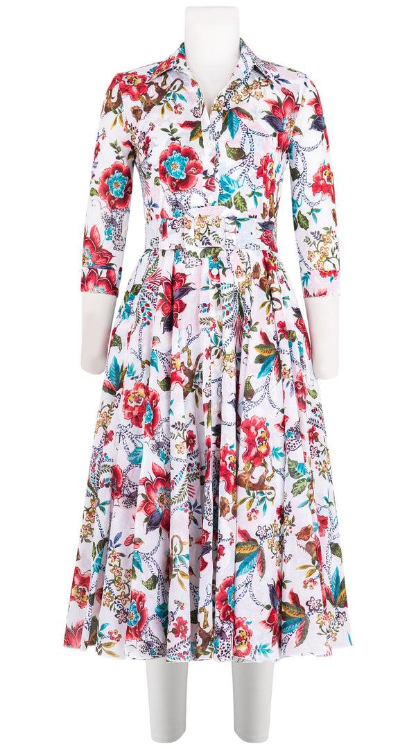 samantha sung Aster Dress Shirt Collar 3/4 Sleeve Midi Length Cotton Musola (Leopard Toile Multi)