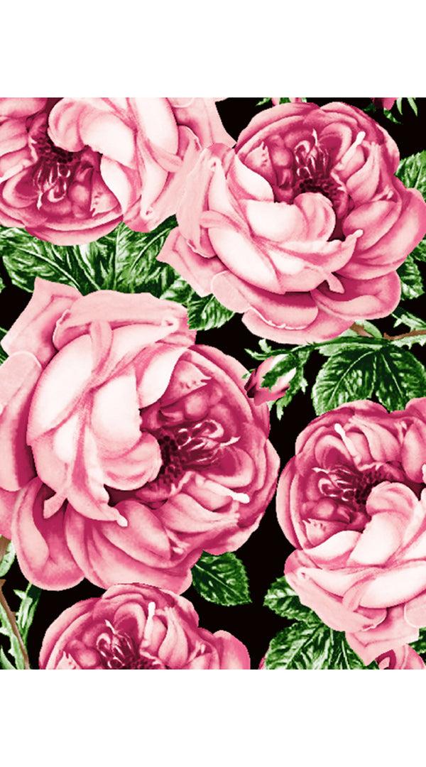 Samantha Sung Aster Dress Shirt Collar 3/4 Sleeve Midi Length Cotton Musola (Queen Bee Rose Black)