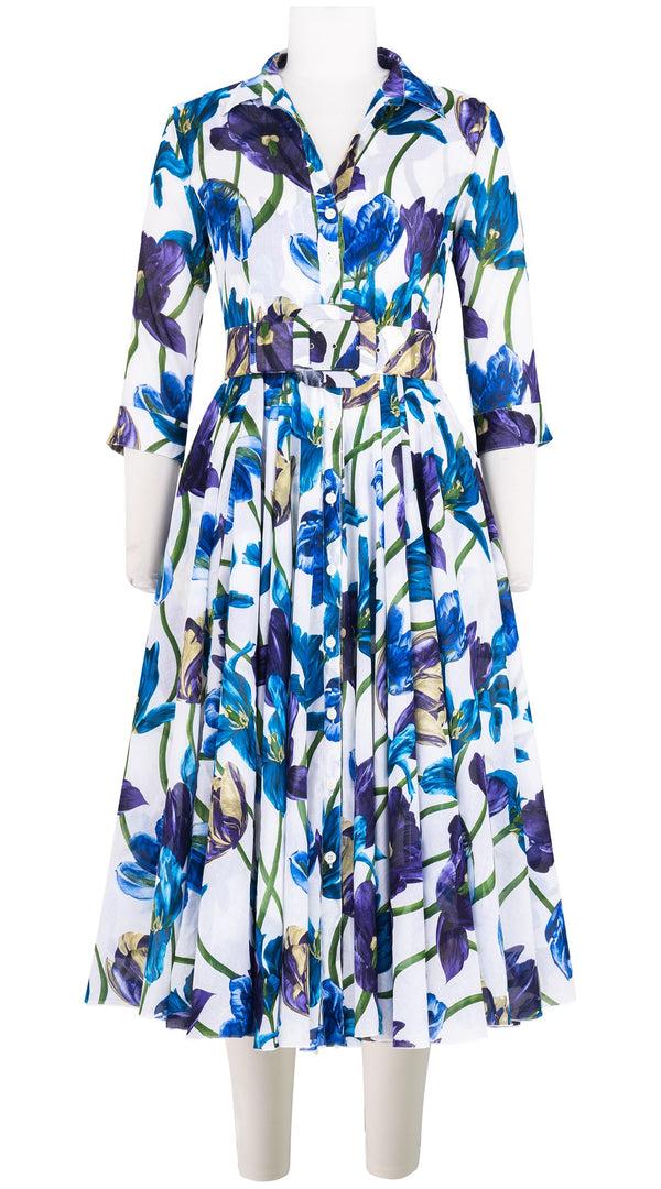 Samantha Sung Aster Dress Shirt Collar 3/4 Sleeve Midi Length Cotton Musola (Rambrandt Tulip)