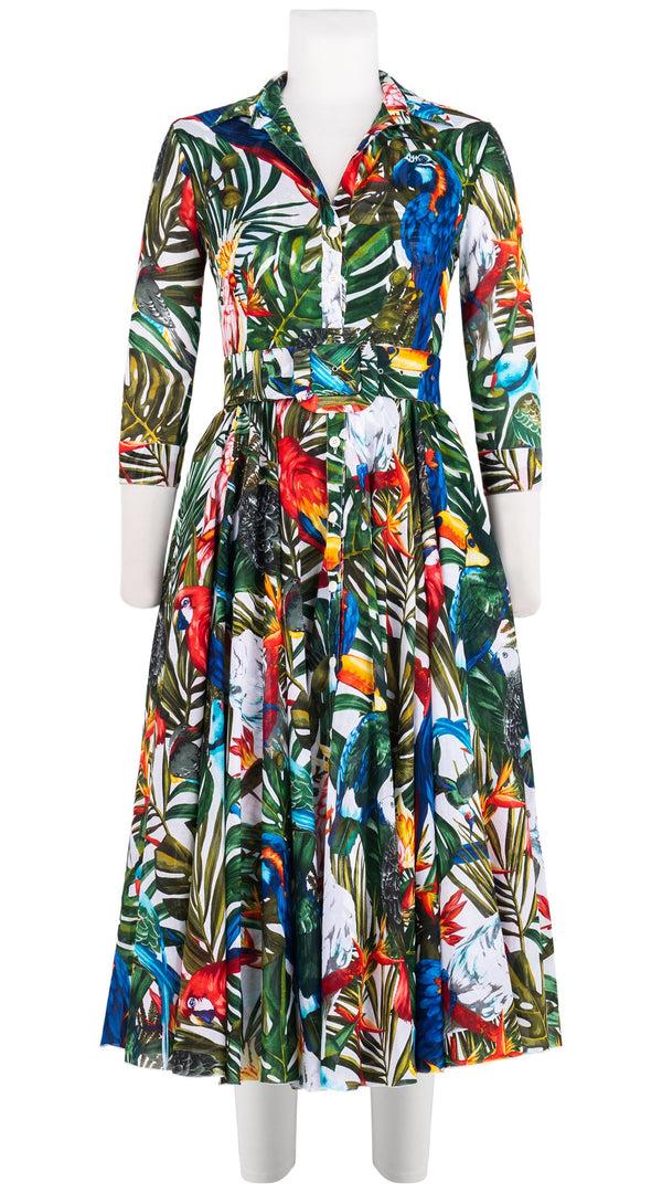 samantha sung Aster Dress Shirt Collar 3/4 Sleeve Midi Length Cotton Musola (Tropical Parrot)