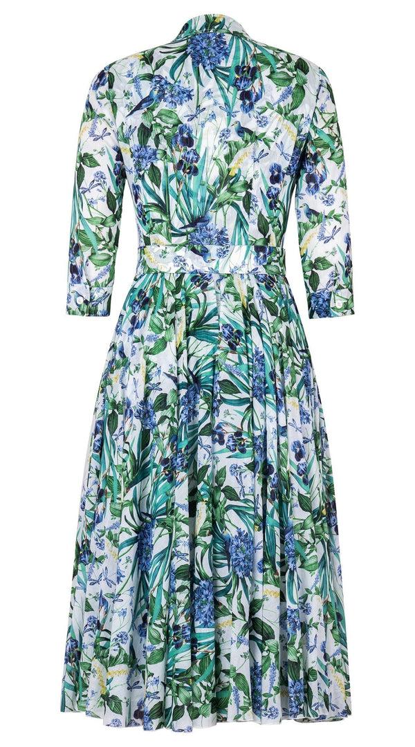 Samantha Sung Aster Dress Shirt Collar 3/4 Sleeve Midi Length Cotton Musola (Vintage Iris)