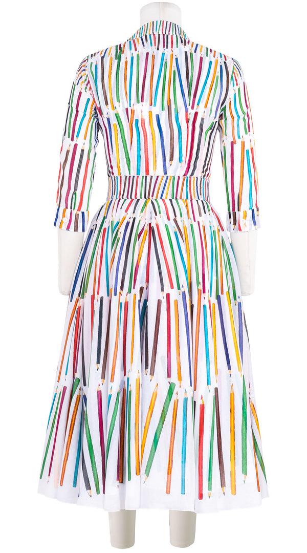 Samantha Sung Aster Dress Shirt Collar 3/4 Sleeve Midi Length Cotton Musola (Prisma Pencil)