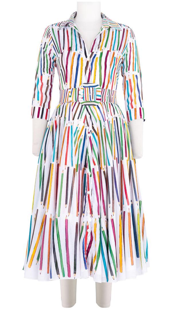 samantha sung Aster Dress Shirt Collar 3/4 Sleeve Midi Length Cotton Musola (Prisma Pencil)