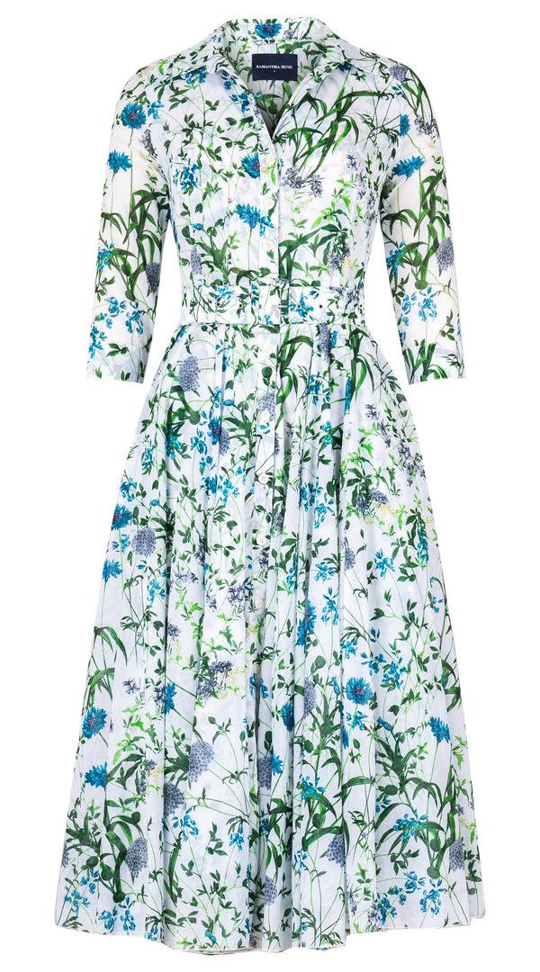 samantha sung Aster Dress Shirt Collar 3/4 Sleeve Midi Length Cotton Musola (Hempstead Flower)