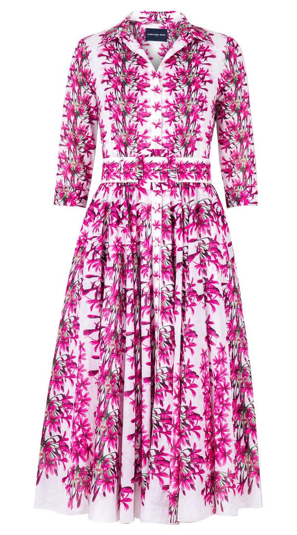 samantha sung Aster Dress Shirt Collar 3/4 Sleeve Midi Length Cotton Musola (Tinker Bell Flower)