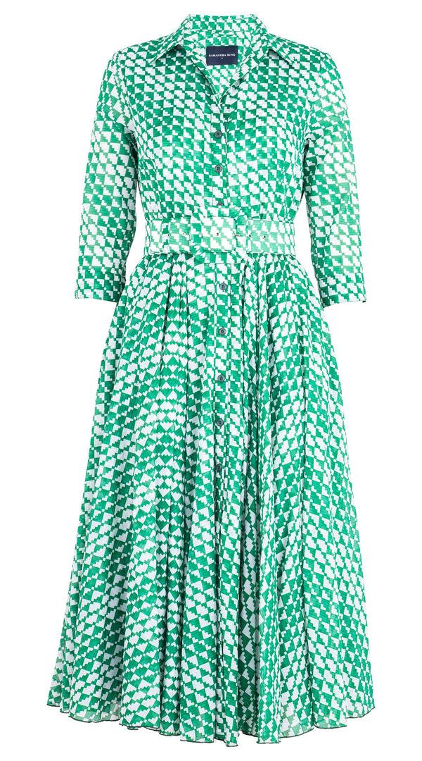 Samantha Sung Aster Dress Shirt Collar 3/4 Sleeve Midi Length Cotton Musola (Bamboo Weave)