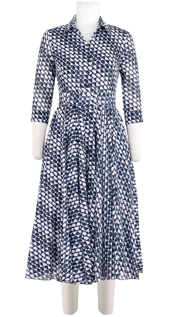 samantha sung Aster Dress Shirt Collar 3/4 Sleeve Midi Length Cotton Musola (Bamboo Weave)